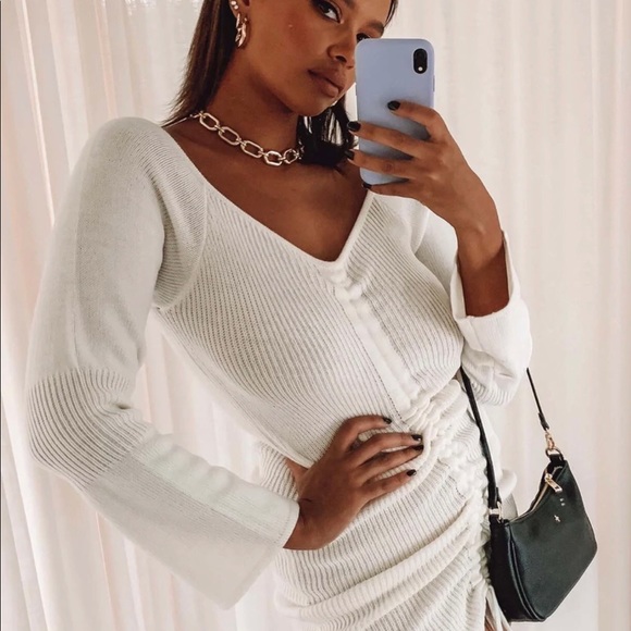 Princess Polly White adjustable scrunch sweater dress - Picture 6 of 6